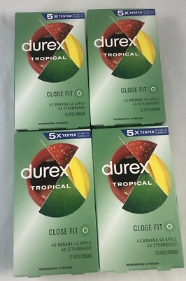 Durex Tropical Fruity Flavored Latex Lubricated Condoms 4 Box 12 Count TOTAL 48