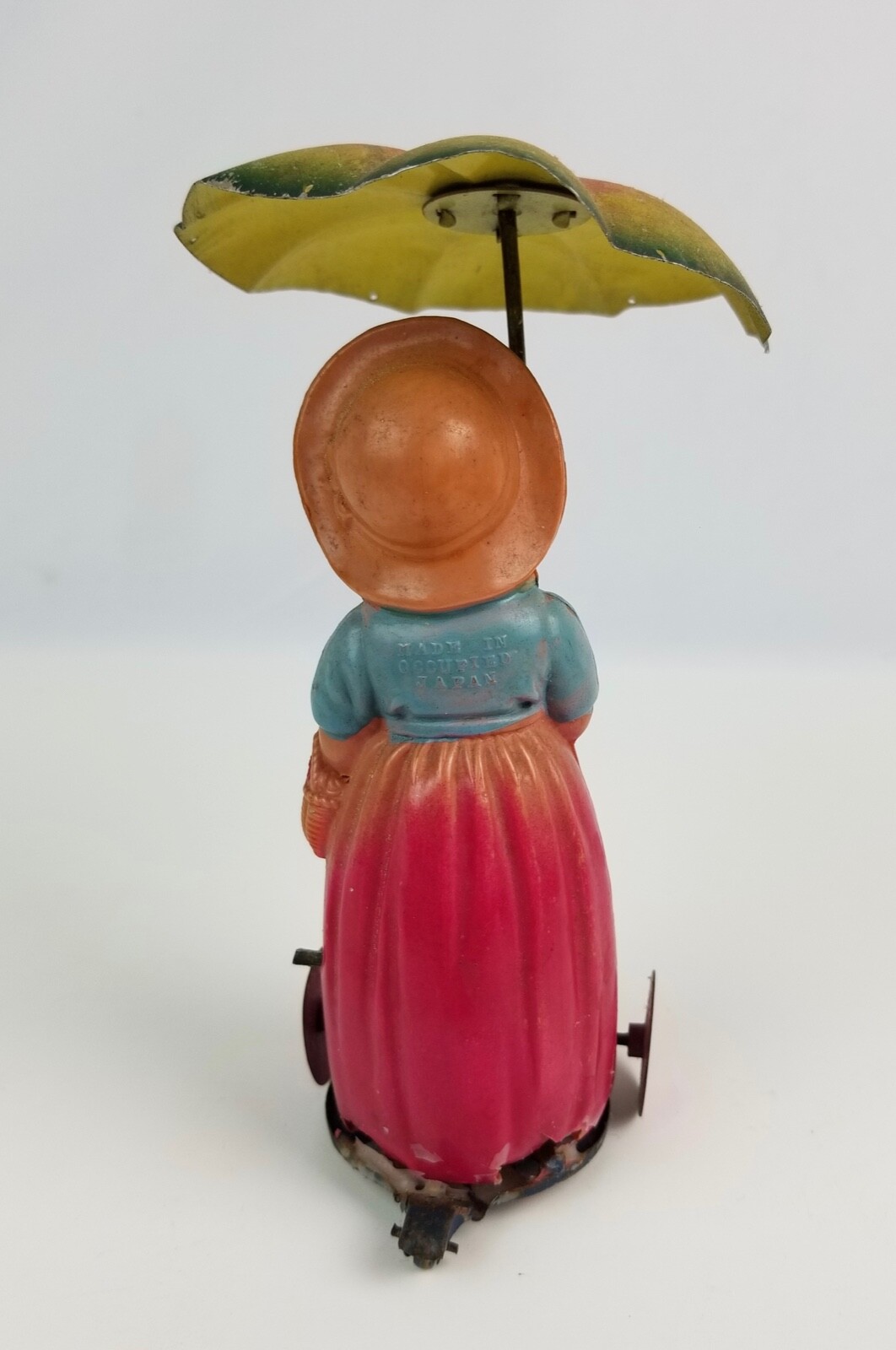 Vintage Occupied Japan Celluloid Wind-up Toy Woman w/ Umbrella Working