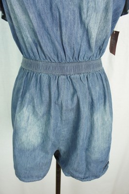 mossimo nwt denim ruffle romper jumpsuit adjustable straps s