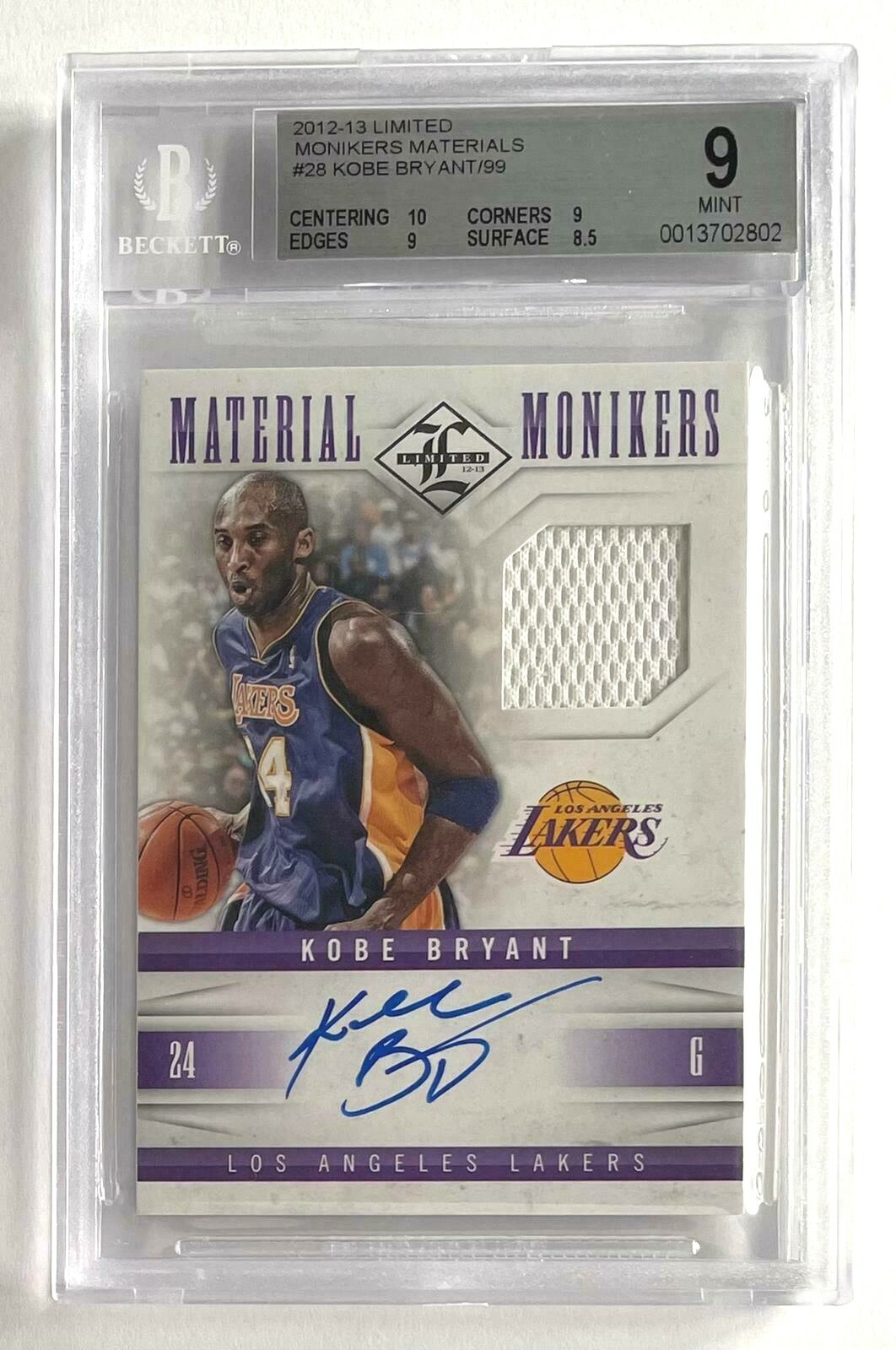 Kobe Bryant 2012-13 Limited Material Monikers Jersey Auto