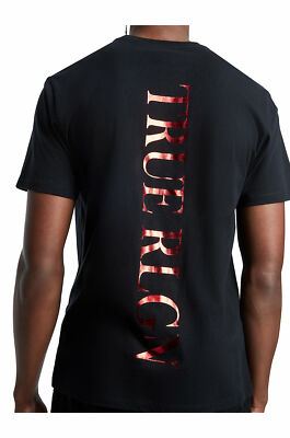 True Religion Men's Red Metallic Logo Back Logo Print Tee T