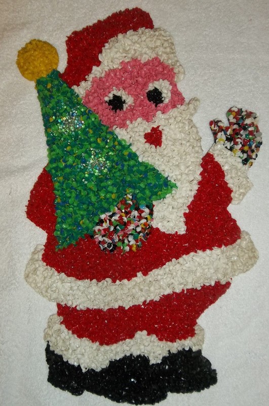 Vintage Melted Plastic Popcorn Decoration Christmas Santa