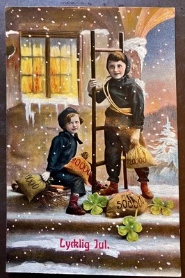 Antique Swedish Lycklig Jul Christmas Post Card Early 1900 s German Made