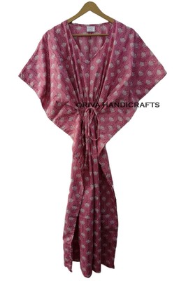 Indian Gypsy RoseFloral Print Gown Woman Sleepwear Pink Caftan Hippie Maxi Dress