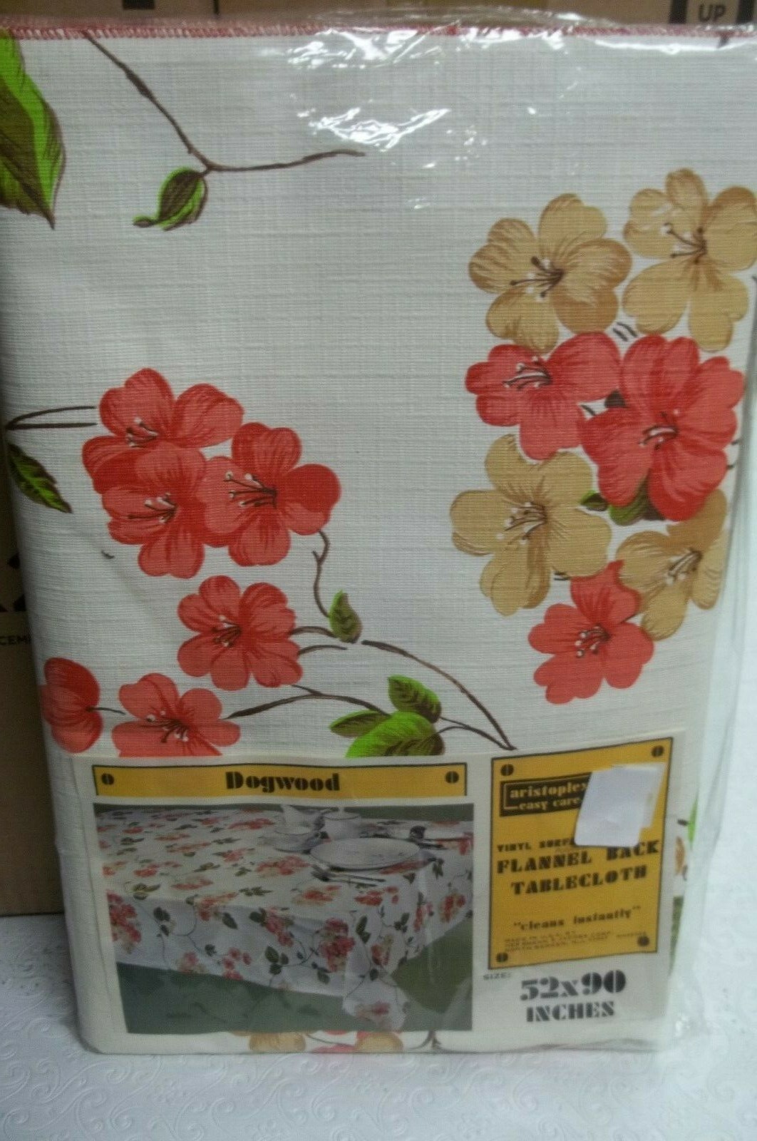 NEW Vintage Vinyl Flannel Back Tablecloth 52 x 90 DOGWOOD Floral Print