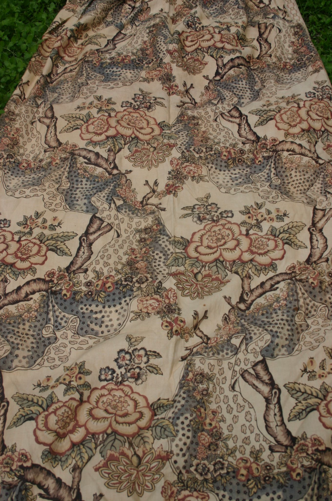 Antique Art Nouveau nature linen shabby fine vintage fabric drape curtain panels