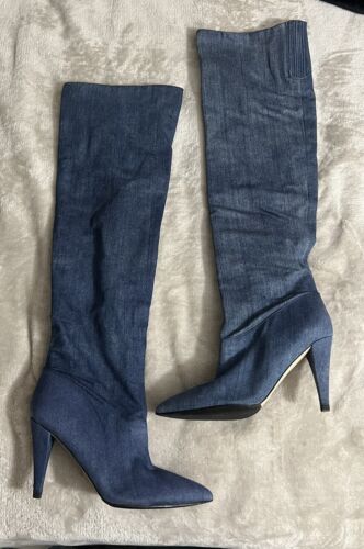 Blue suede knee high boots hotsell