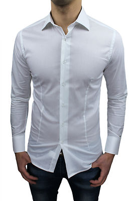 CAMICIA UOMO SLIM FIT BIANCA ELEGANTE CASUAL NUOVA COLLEZIONE  tg S M L XL XXL
