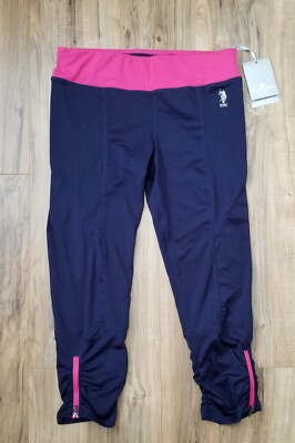 U.S. Polo Assn. Active Feel Dry Womens Leggings Size Medium Navy Blue Hot Pink