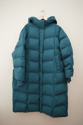New M&S Collection Thermowarmth Hooded Longline Green Duvet Coat Sz UK 24 - 28
