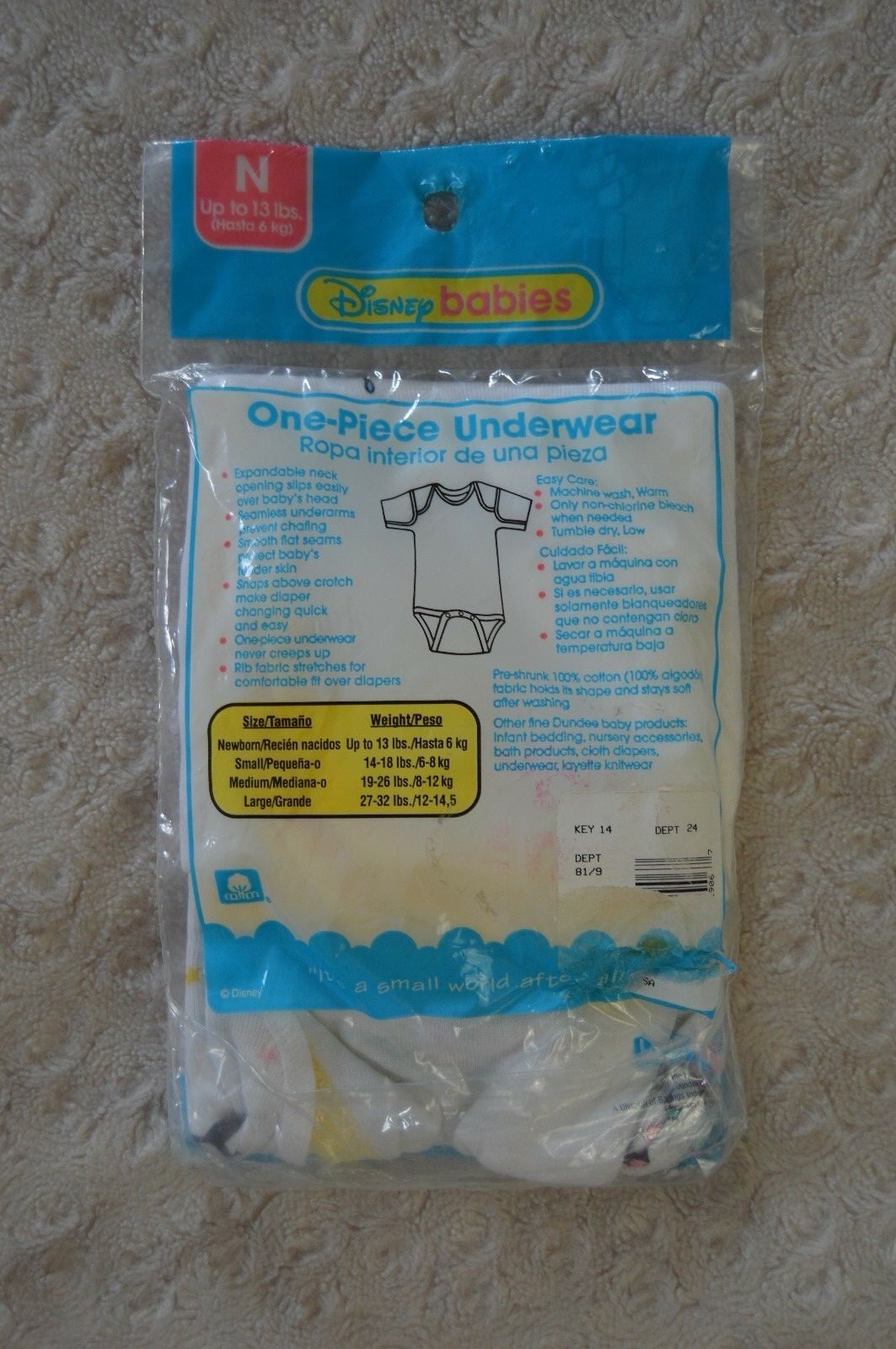 Vintage Disney Babies Dundee One Piece Underwear Bodysuit Mickey Mouse Minnie