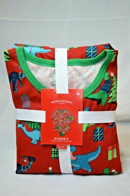 Women 2 PC CHRISTMAS Family Sleep SET SLEEPWEAR Pajamas SZ Medium TREES DINOS