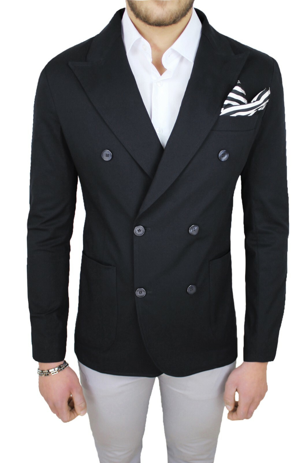 GIACCA UOMO SARTORIALE NERO DOPPIO PETTO ESTIVA CERIMONIA 100% MADE IN ITALY