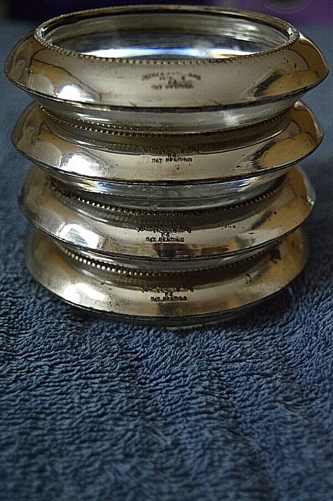 VGT. FRANK M WHITING STERLING SILVER BEADED GLASS FURNITURE COUCH LEG COASTERS