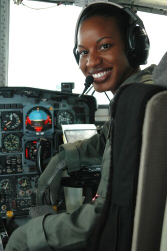 U.S. Coast Guard African American Pilot Jeanine Menze aboard C-130