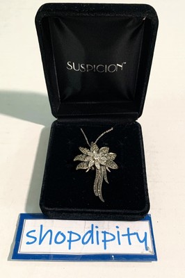 SUSPICION Sterling Silver Marcasite FLORAL PENDANT & Chain NECKLACE Marked 925A
