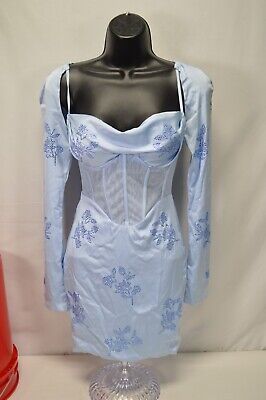 NWT Oh Polly ADRIENNE  Long Sleeve Corset Mini Dress in Blue Size 6