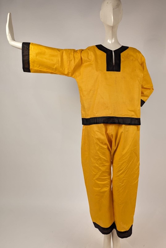 ANTIQUE 1920’S YELLOW + BLACK POLISHED COTTON HALLOWEEN COSTUME SUIT