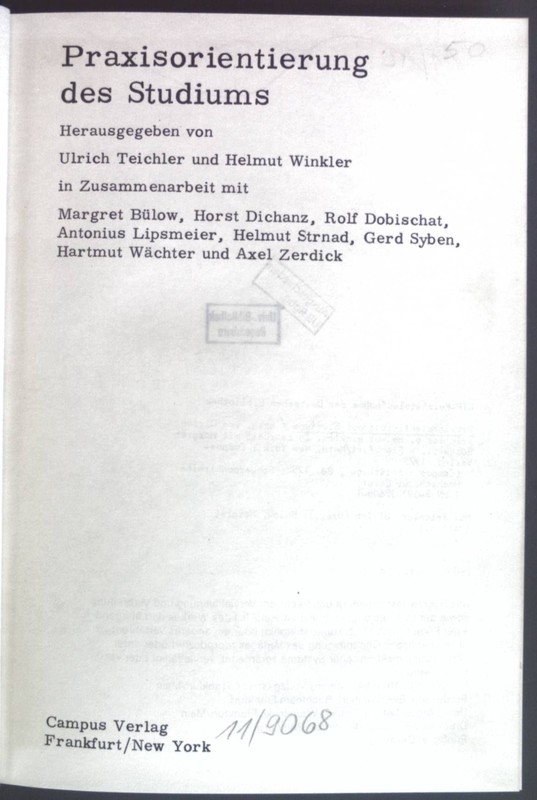 Praxisorientierung Des Studiums. Teichler, Ulrich Und Helmut Winkler: