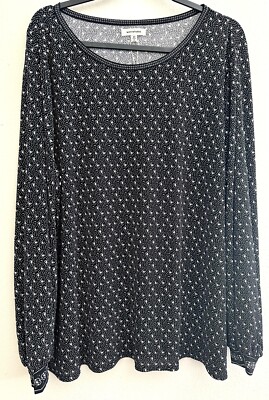 Max Studio Peasant Knit Top Blouse Shirt Boho Polka Dot Black White Plus Size 2X