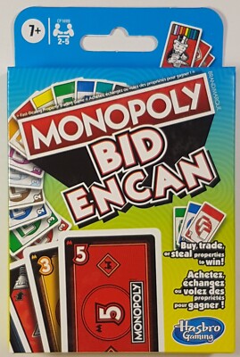 Monopoly Bid Card Game Hasbro Gaming Buy Sell Steal to Win 110 Cards Uno Brand