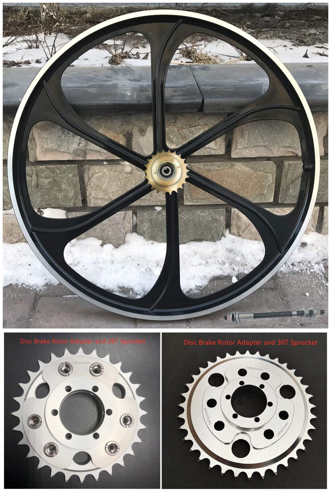 26" Rear Mag Wheel 135MM & Sprocket and Disc Brake Rotor Adapter-Motorized Bike