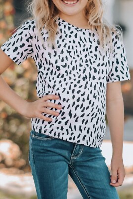 Girls White Leopard Little Tee Size Extra Large 10/11