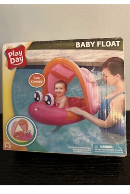 NEW Swim Ring &Sun Canopy Inflatable Baby FLOAT BY play day 32WX26.5X21''H NIP