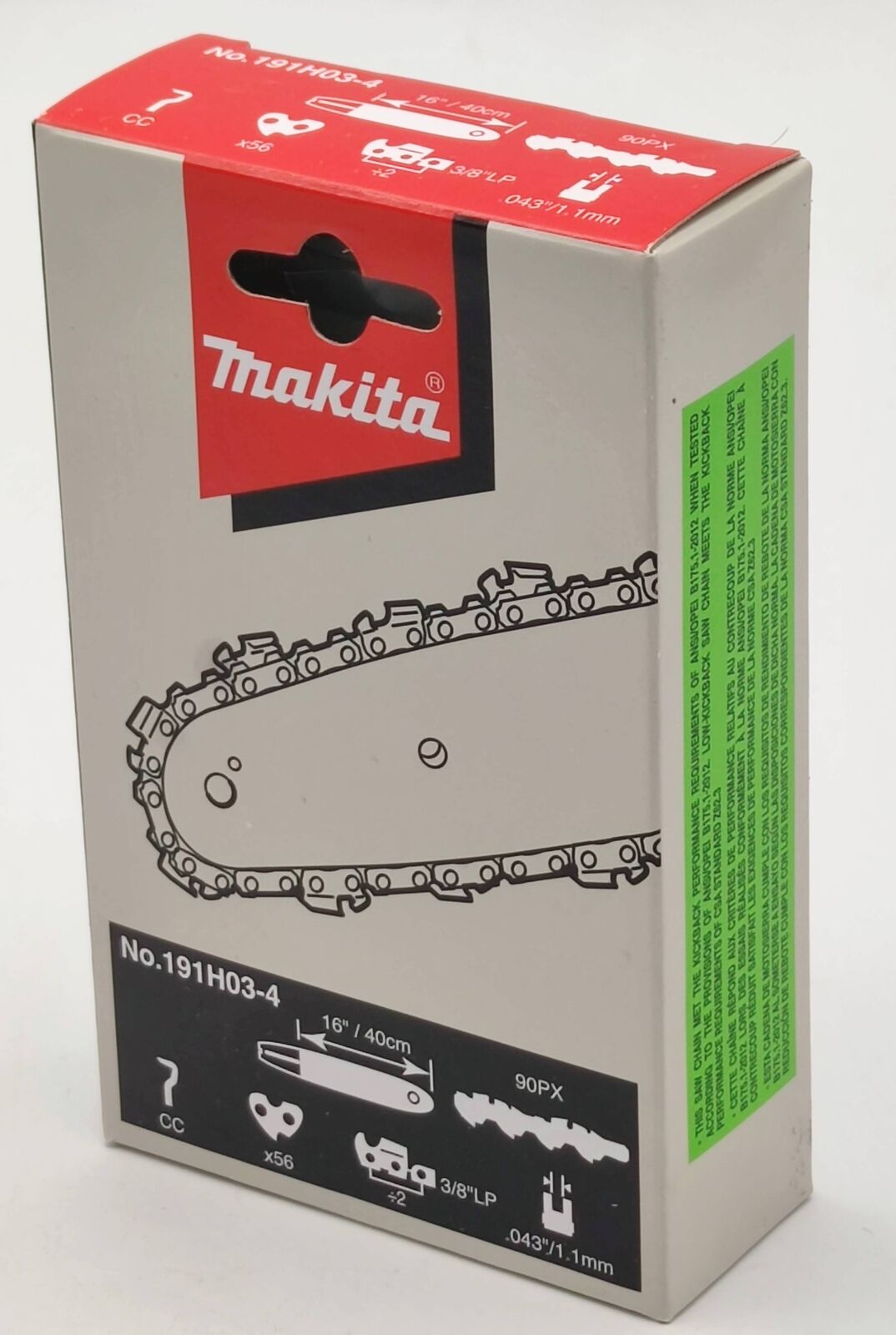 Makita® 191H03-4 Sägekette 40 cm 1,1 mm 3/8 Zoll (K19) 958.291.656 UC420A Makita® 191H03-4 Sägekette 40 cm 1,1 mm 3/8 Zoll (K19) 958.291.656 UC420A