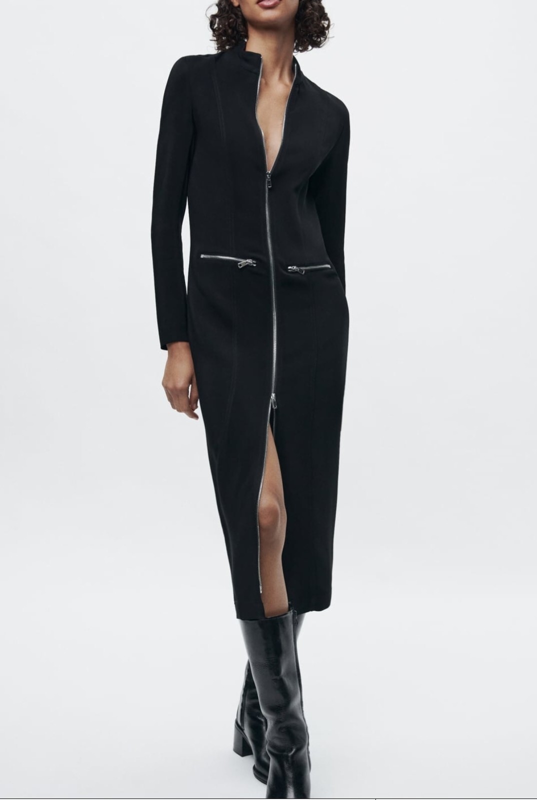 RRP $139 ZARA ZIPPER MIDI DRESS ZW COLLECTION BLACK, US SIZE