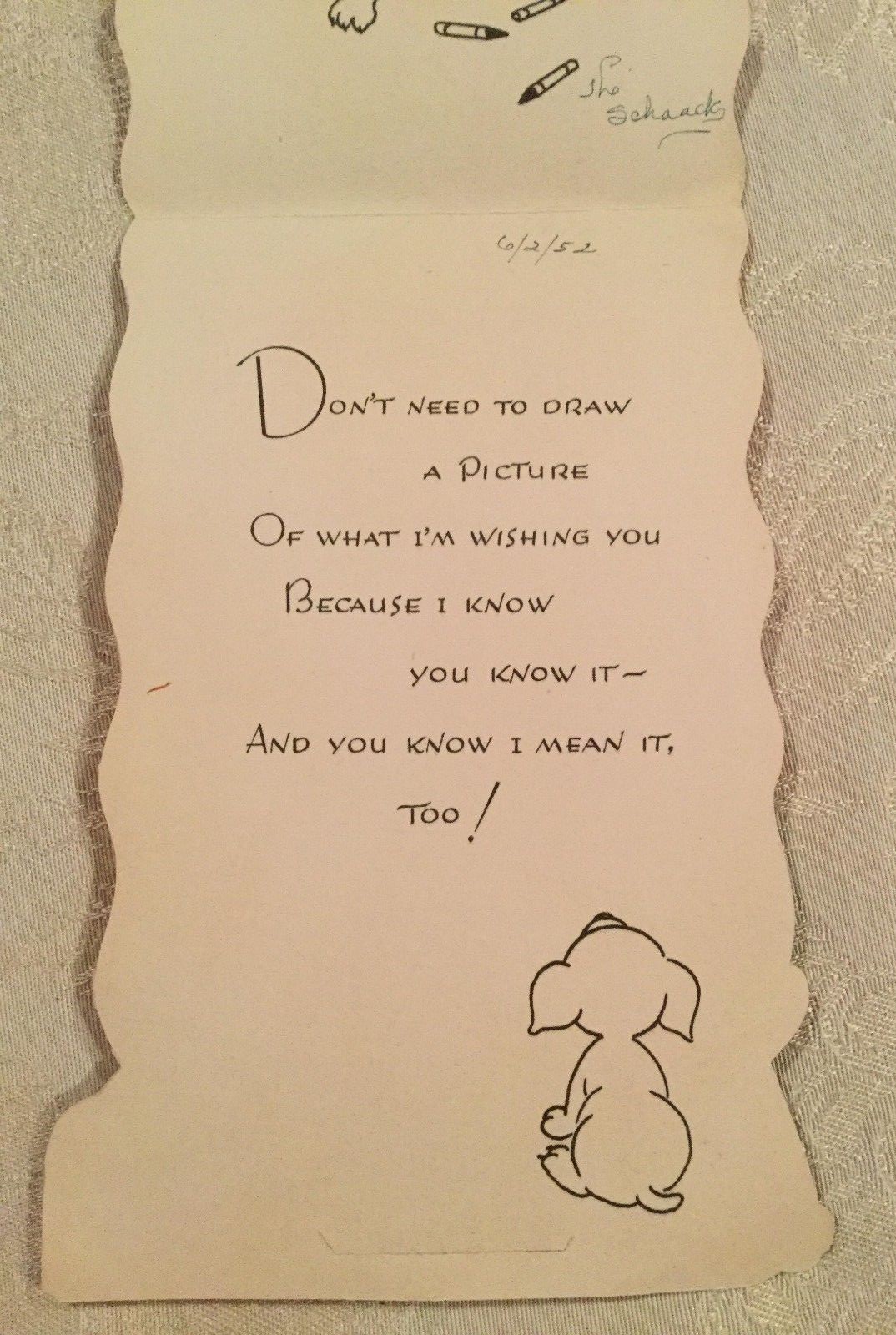 Mid-Century 1952 Birthday Card Child drawing with crayons - inscribed to Dickie