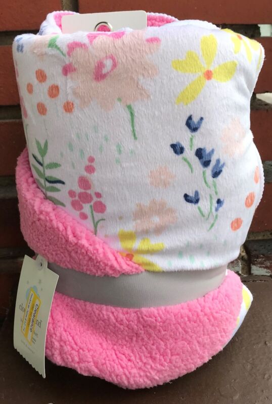 Baby Girls Cloud Island Pink Plush Velboa Baby Blanket Wildflower Print New *BB