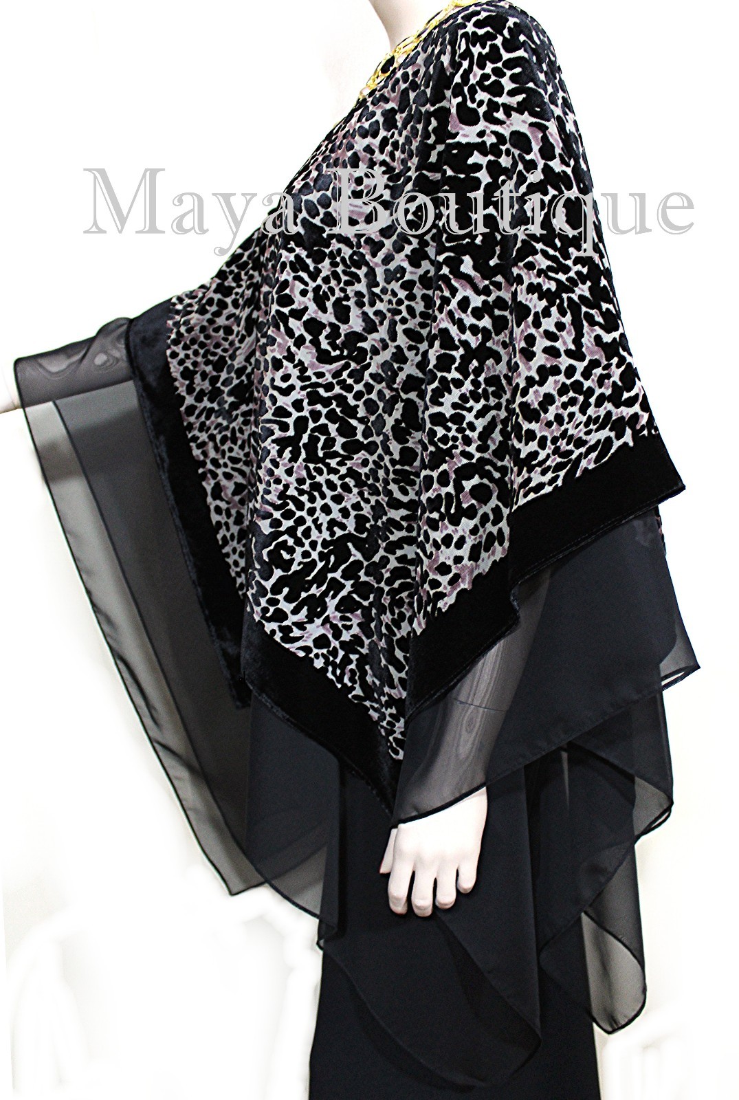 Pre-owned Maya Matazaro Layered Poncho Top Animal Print Burnout Velvet & Chiffon Usa Made In Multicolor