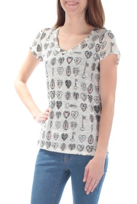 

MAISON JULES Женская футболка цвета слоновой кости с короткими рукавами и V-образным вырезом. Размер, Цвет слоновой кости