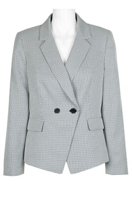 Tahari ASL Double Breasted Tweed Blazer Suit Jacket Size 18 Gray NWT $139