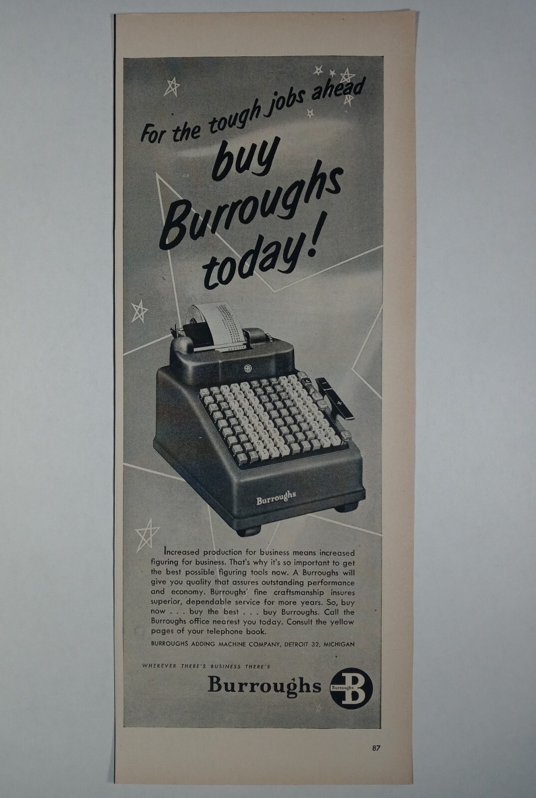 Burroughs Adding Machine Cash Register Calculator B&amp;W Slim Vintage 