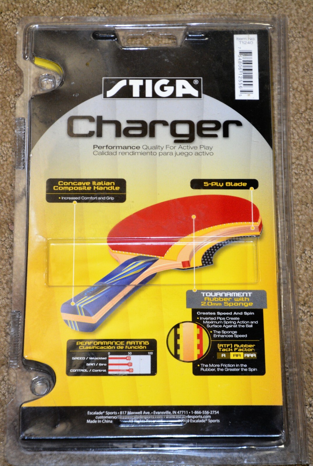 New STIGA Charger Ping Pong Table Tennis Paddle Racket- BRAND NEW UNOPENED