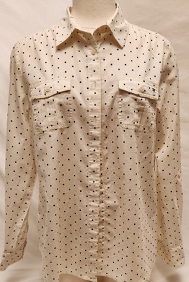 Vtg Tommy Hilfiger Button-Down Ivory Polka Dotted Long-Sleeve Shirt size Large