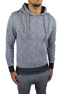 MAGLIONE FELPA UOMO CASUAL SPORT GRIGIO SLIM FIT CARDIGAN ZIP CAPPUCCIO NUOVA