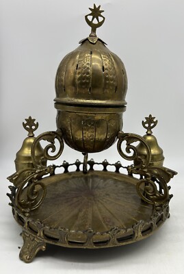 Brass Ottoman Empire Incense Burner Turkish Stand, Middle Eastern
