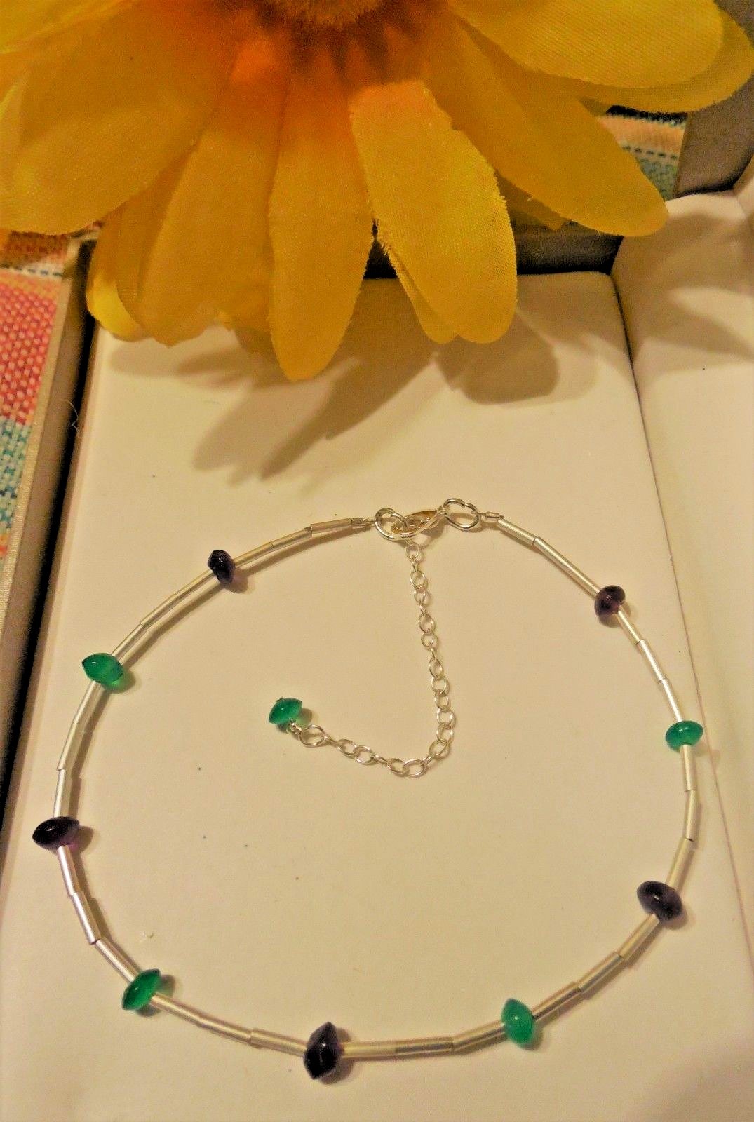 Natural Gemstones Silver Filled Anklet Ankle Bracelet Amethyst Onyx New Cutey!