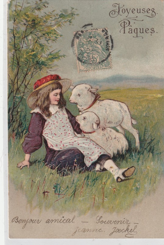 Cpa  GaufrÃ©E  Joyeuses Paques  Fillette Agneaux
