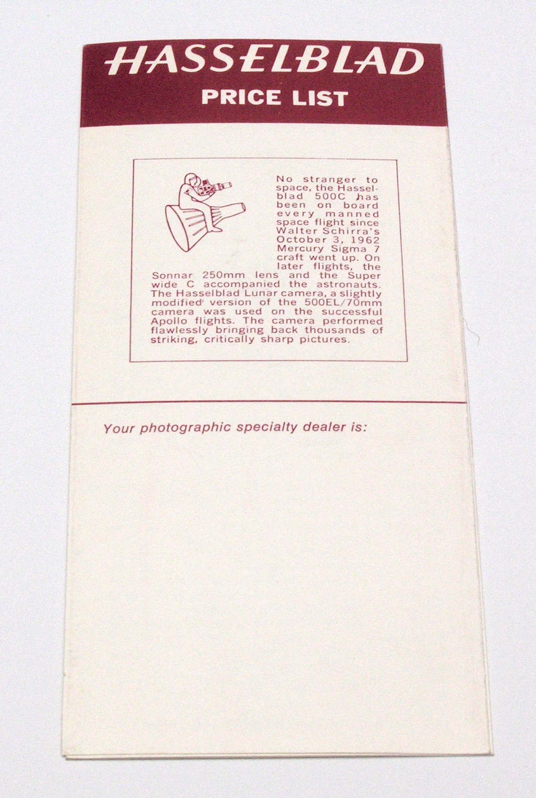 1969 HASSELBLAD PRICE LIST - NOVEMBER 1969 * EDWIN ALDRIN ON MOON * PAMPHLET