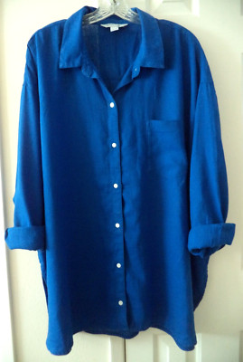 Old Navy Cobalt Blue Linen Blend Oversized Buttondown Shirt 2XL 3X 22 24 2X XXL