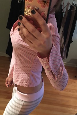 Sisley Small S Blouse Top Pink Stripped Fitted Office Work
