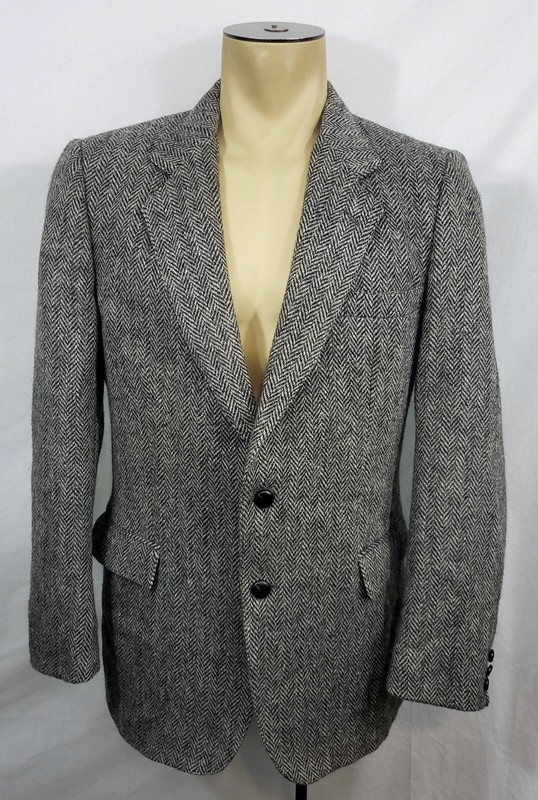 ジャケット・アウター Sears HARRIS TWEED JACKET USED Vtg Sears Harris Tweed 100% wool gray herringbone 2-button