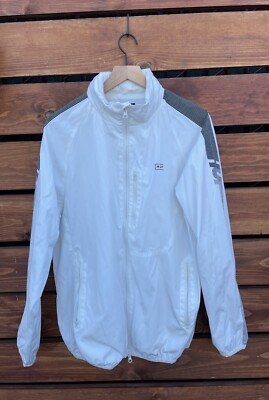 Vtg Skater HUF White Spellout Logo Windbreaker W/Hoodie *Size Large