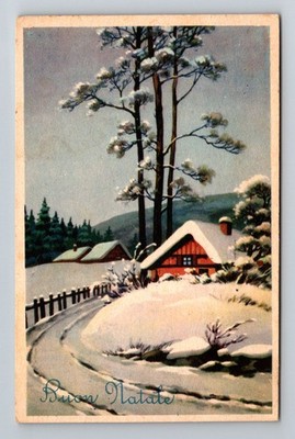 Italy- Happy Christmas Snowy Mountain Scene Standard Old Postal Vintage Postcard