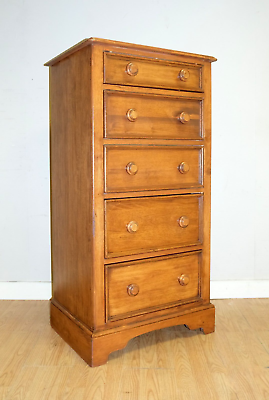 LOVELY WILLIS GAMBIER BROWN OAK VINTAGE TALLBOY WITH FIVE DRAWERS