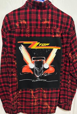 ZZ TOP Distressed Flannel Shirt W/ ZZ TOP Eliminator Rock tee on back Mens L